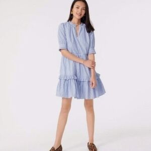 J. Crew Blue & White Striped Tiered Cotton Midi Dress